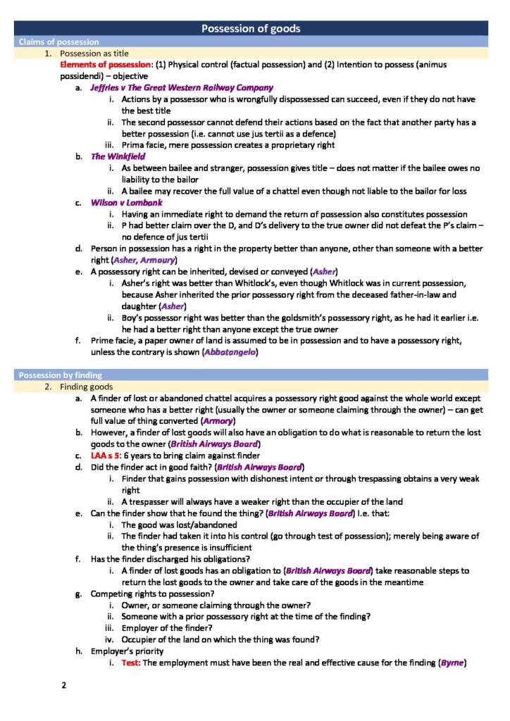 Property (LAWS50030) H1 notes