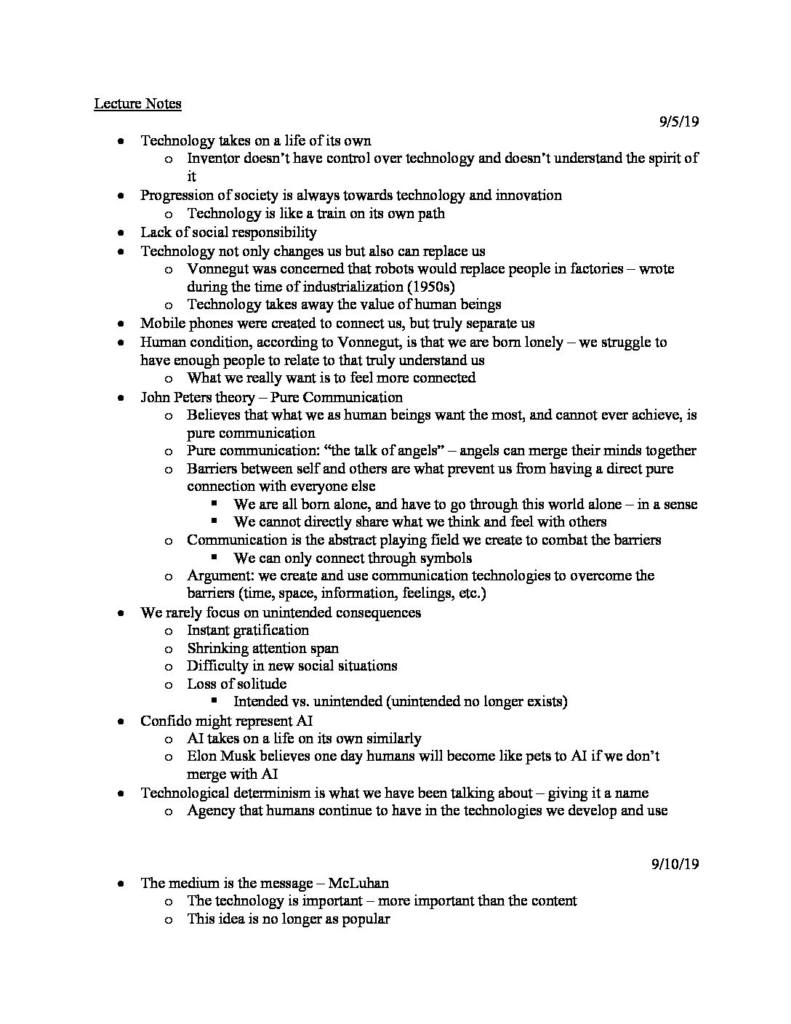 Social Consequences of Mobile Communication (COMM 464) lecture notes