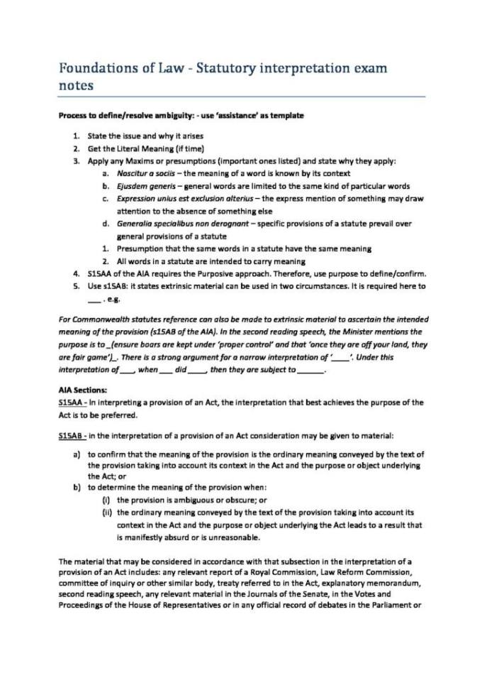 Statutory Interpretation Law 1501 Exam Notes Studylast Statutory Interpretation Law 1501 Exam Notes Studylast