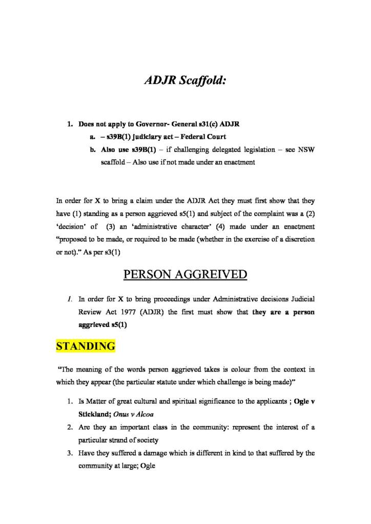 USYD Administrative Law (LAWS2010) ADJR problem question scaffold