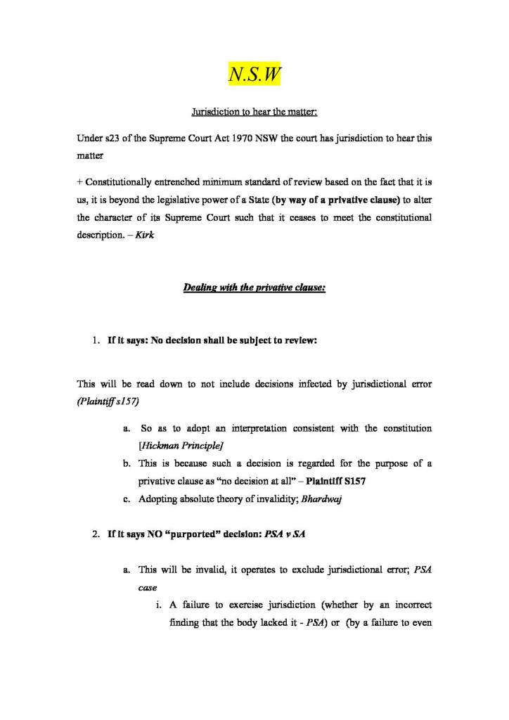 USYD Administrative Law (LAWS2010) NSW problem question scaffold
