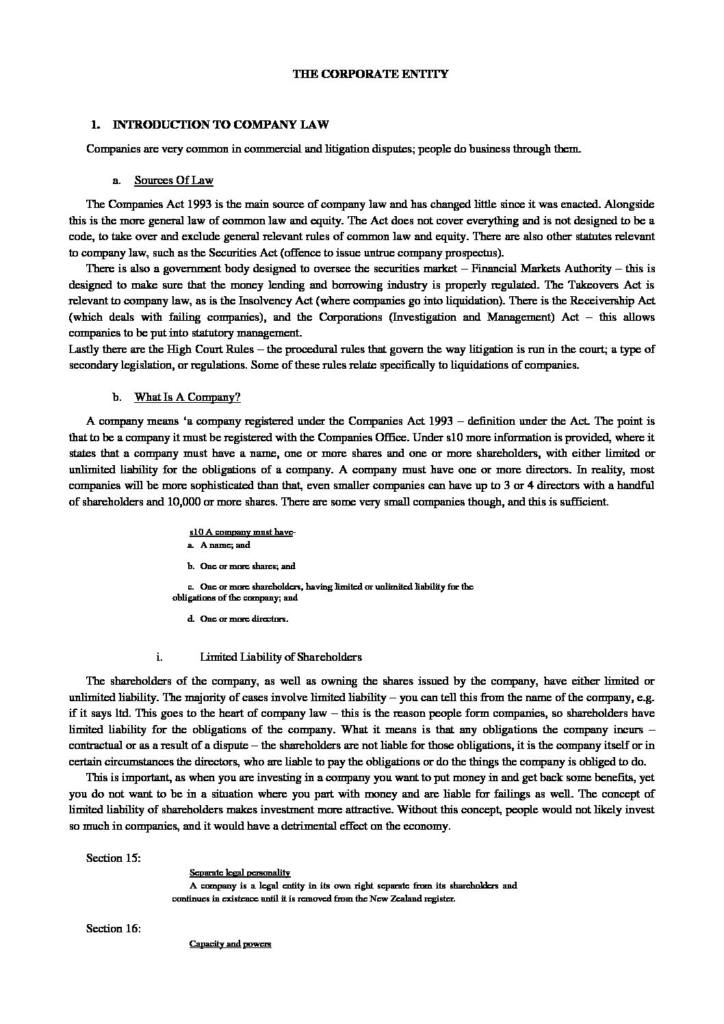 Company Law (LAWS305) notes