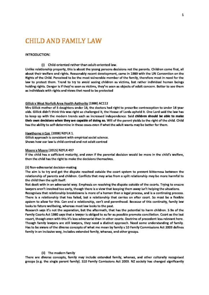 Child and Family Law (LAWS309) notes