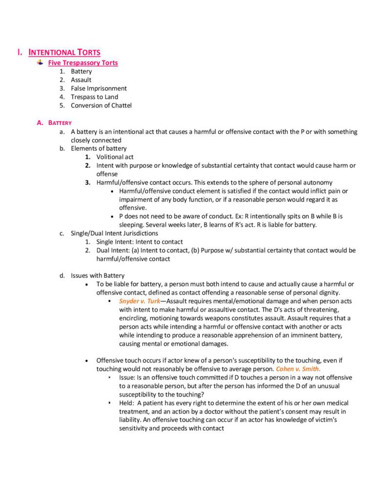 Torts: The Common Law Process (1L) complete outline