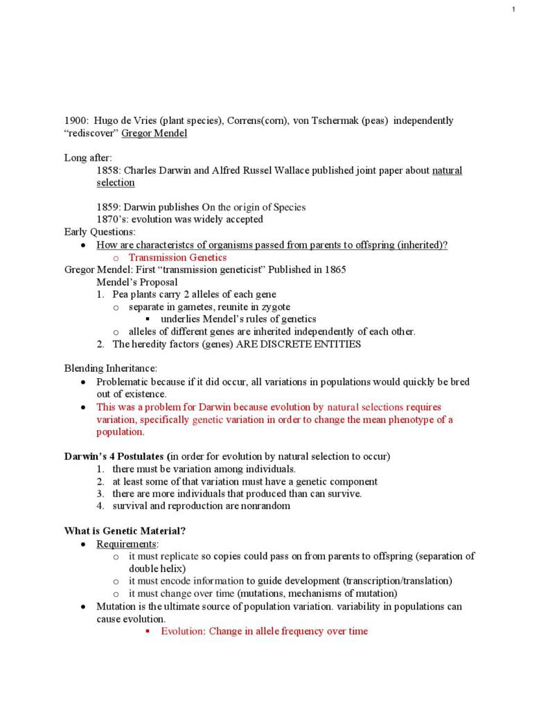 Genetics (BIO 2450) exam 1 review