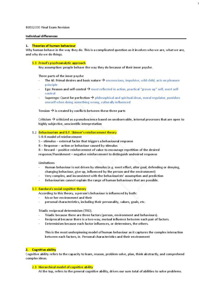 Leading and Influencing in Business (BUSS2000) final exam notes