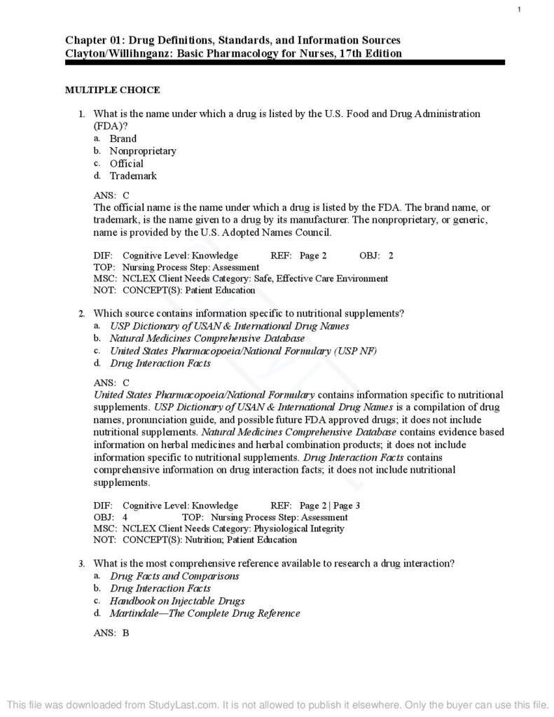 Basic Pharmacology for Nurses 17th Edition test bank