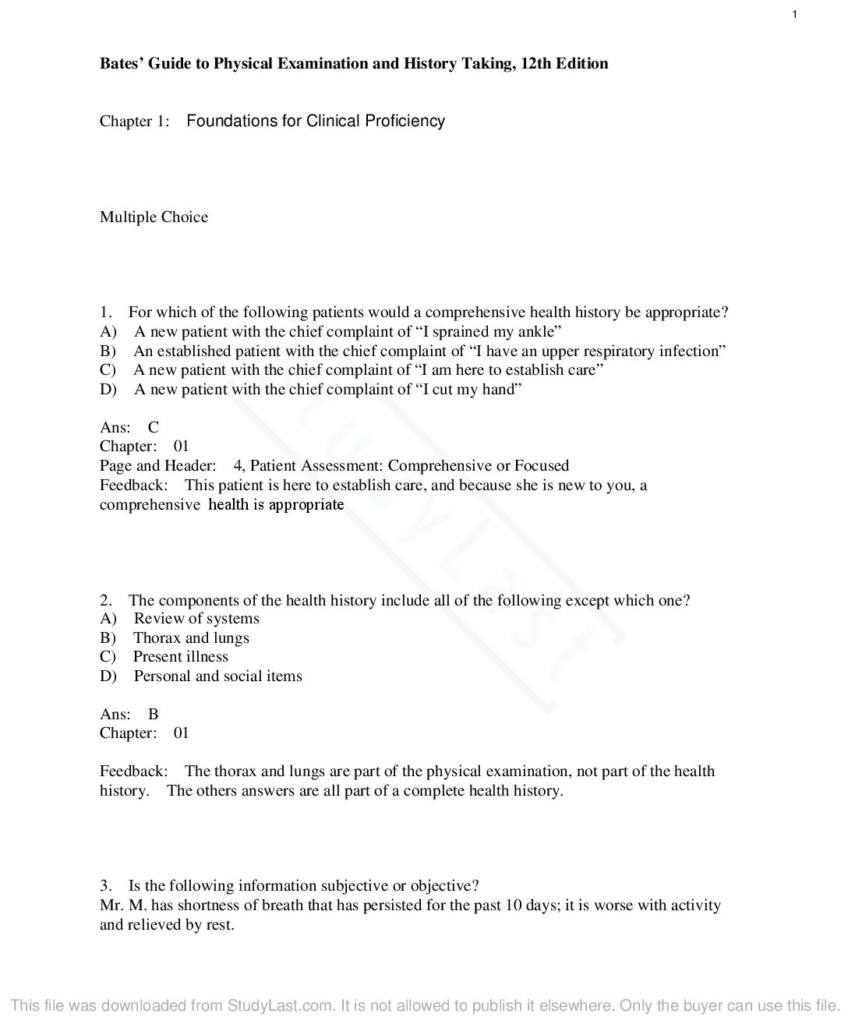 Bates’ Guide to Physical Examination and History Taking 12e test bank