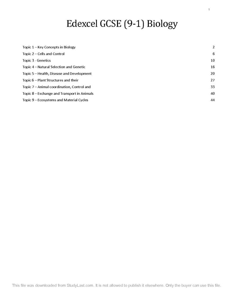 Edexcel GCSE (9-1) Biology complete revision notes