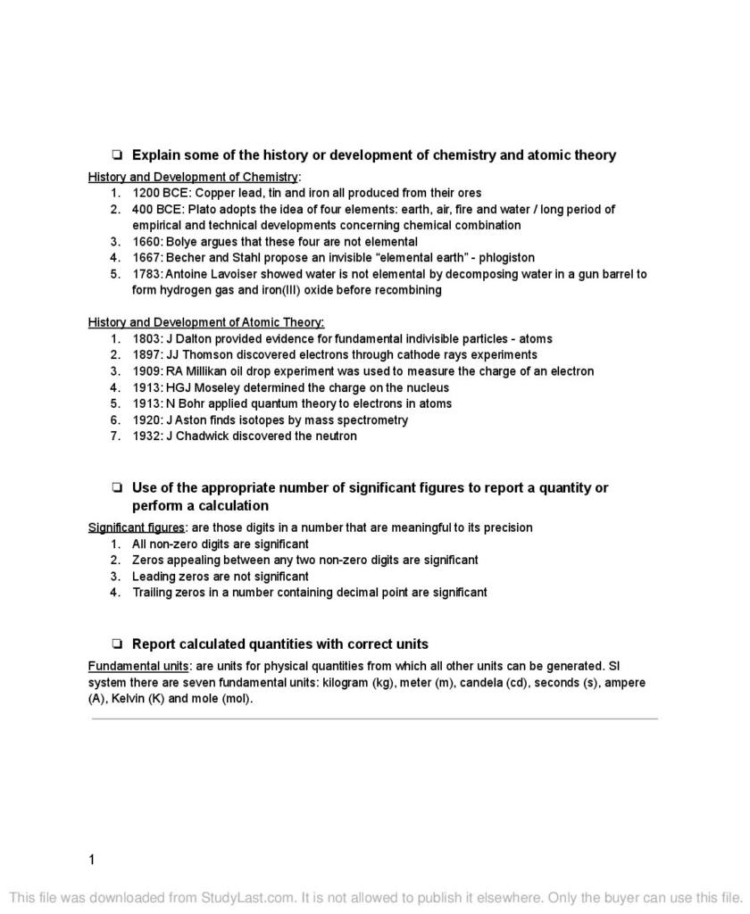SSP Chemistry 1A (CHEM1991) notes