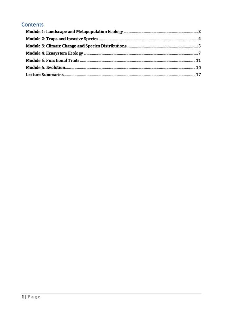 Ecology in Changing Environments (ECOL30006) summary notes