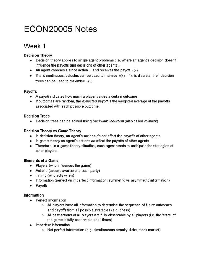 Competition and Strategy (ECON20005) full summary