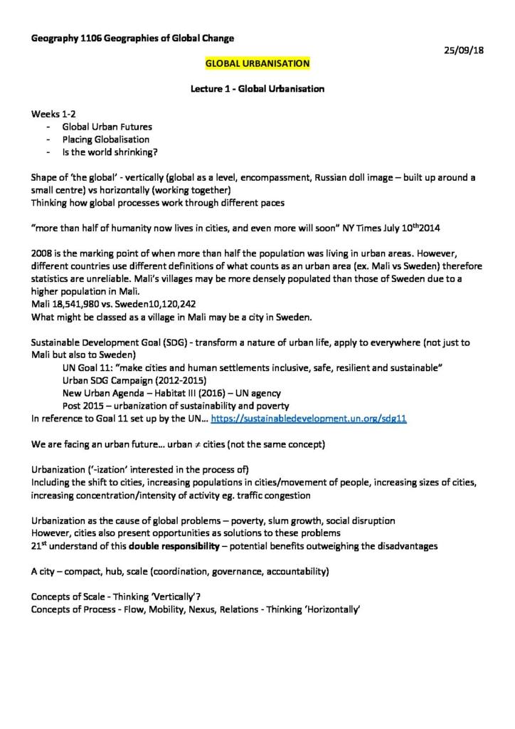 Geographies of Global Change (GEO1106) lecture notes