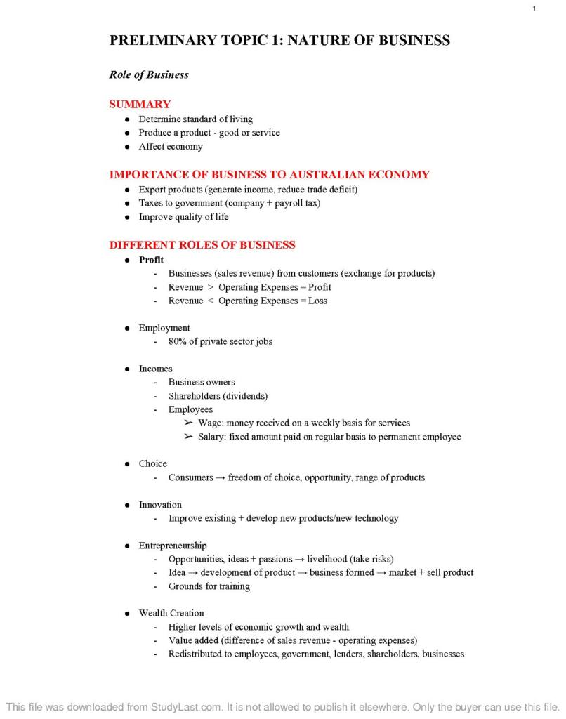 HSC Business Studies Preliminary full course notes