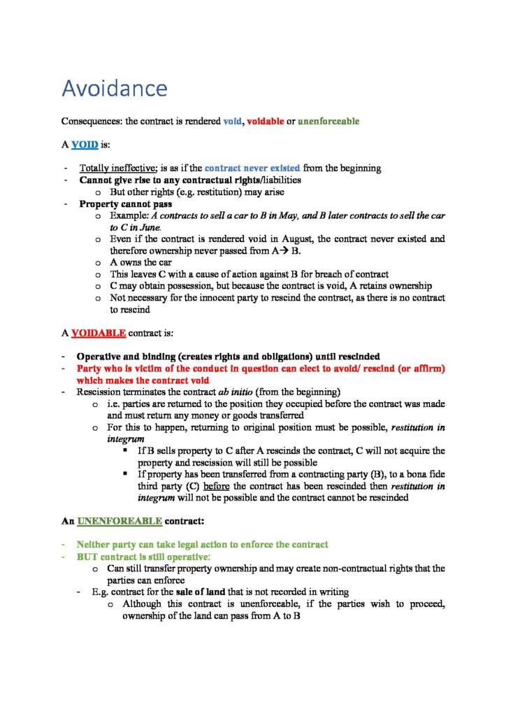 Contract Law (LAW10011) Swinburne exam notes