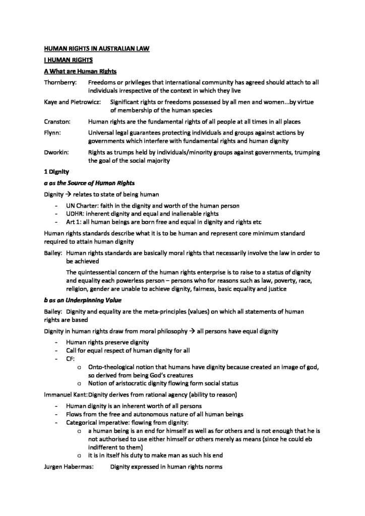 Human Rights in Australian Law (LAW4172) full notes