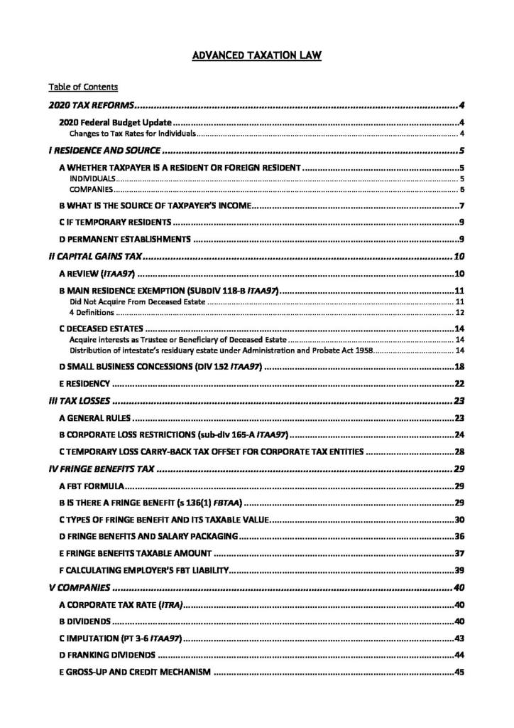 Advanced Taxation Law (LAW4322) skeleton notes