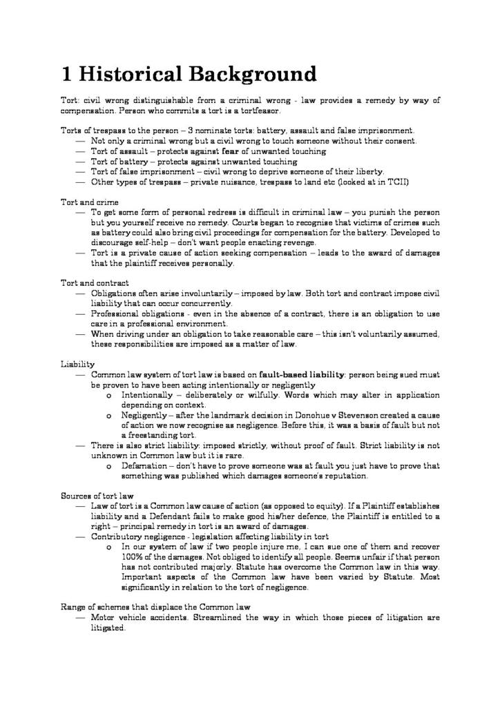 Comprehensive Torts (LAWS1012) HD summary notes