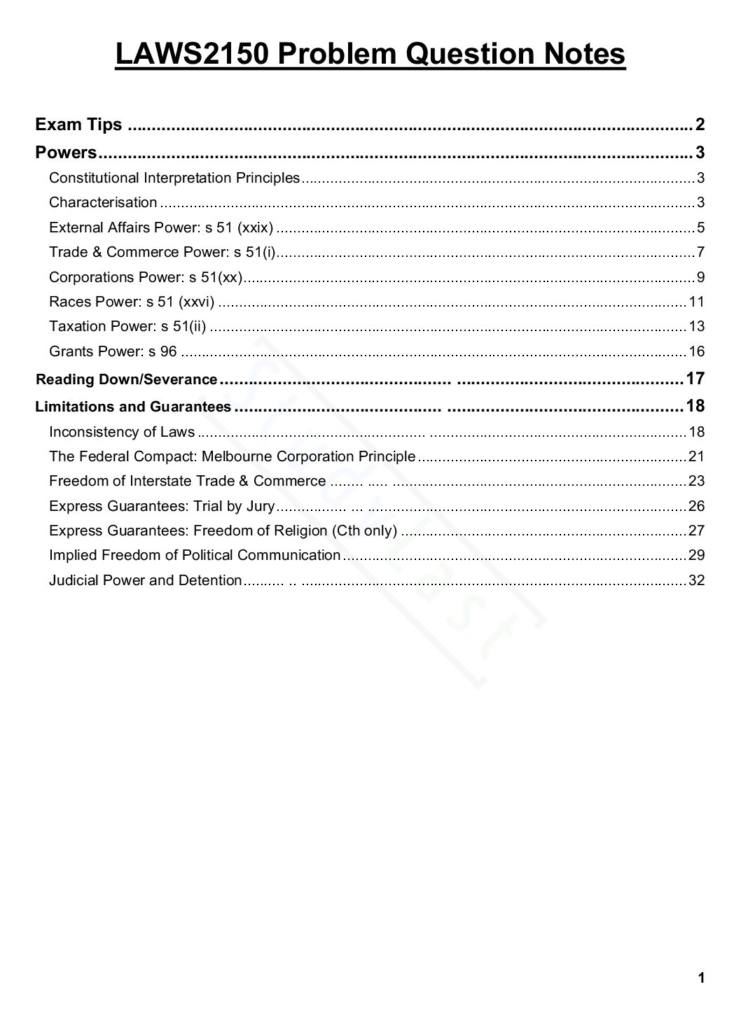 Federal Constitutional Law (LAWS2150) problem question guide
