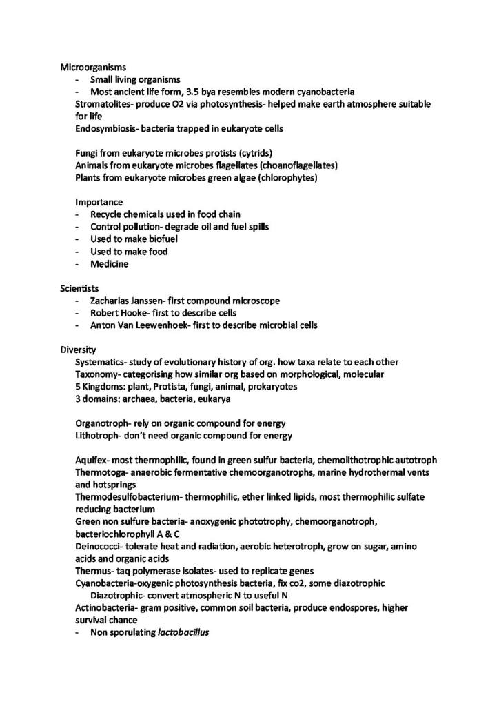 Microbiology (MICR501) full lectures summary