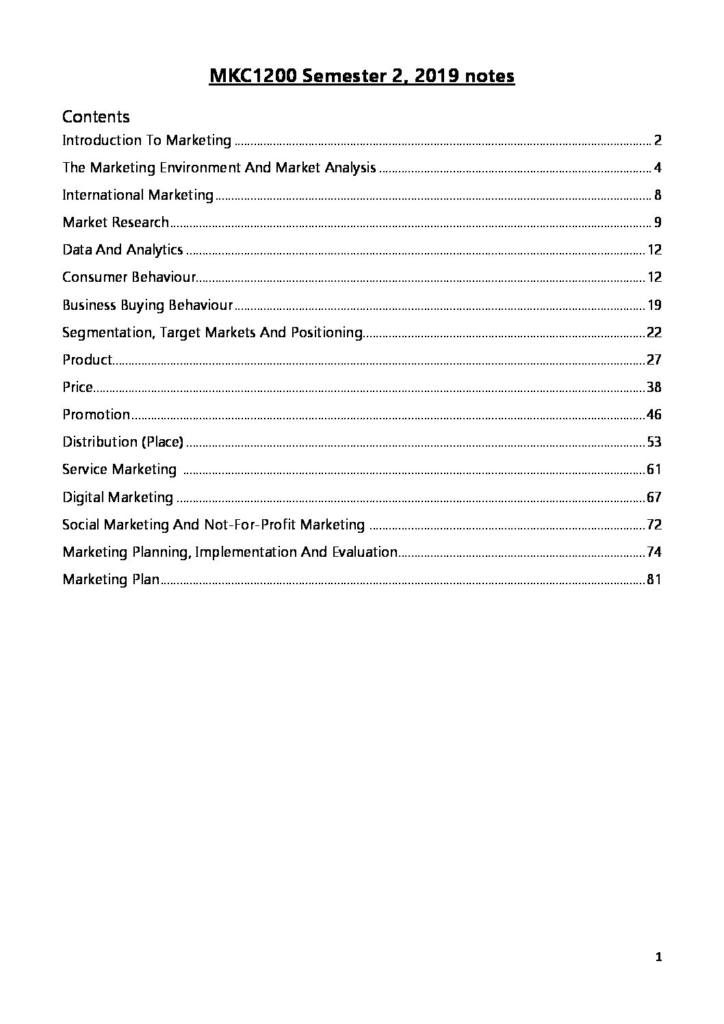 Principles of Marketing (MKC1200) complete notes