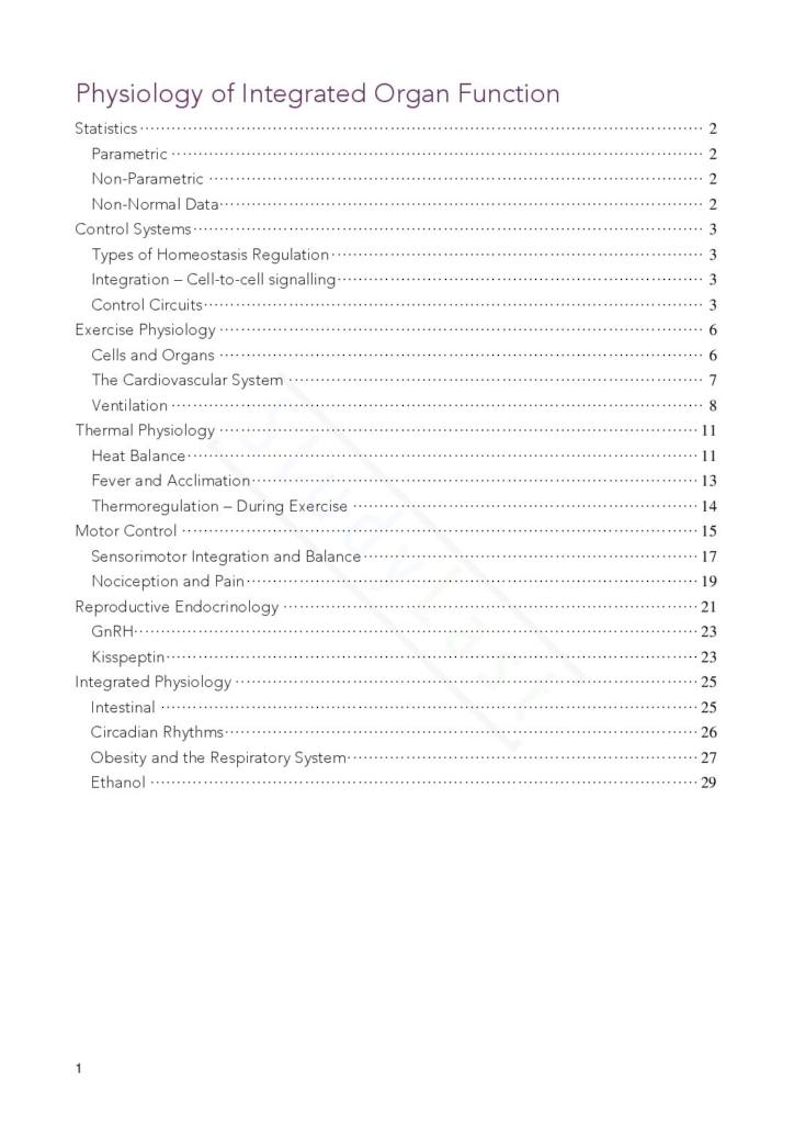 Physiology of Integrated Organ Function (PHYL3004) exam notes