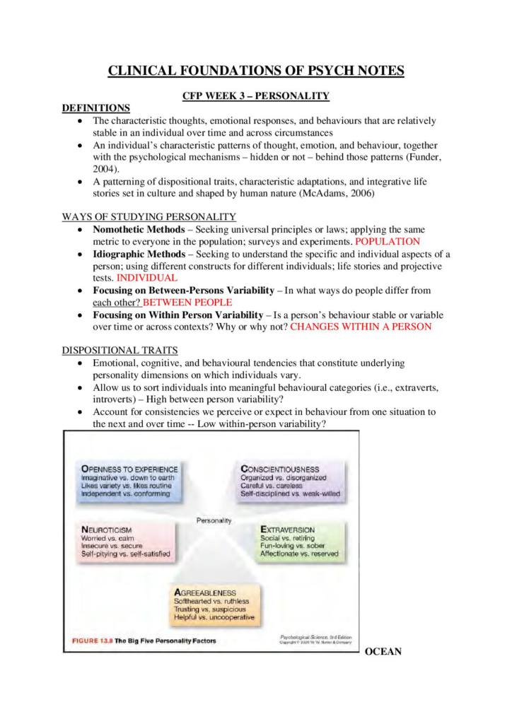 Clinical Foundations Of Psychological Science (PSY1CFP) lecture notes