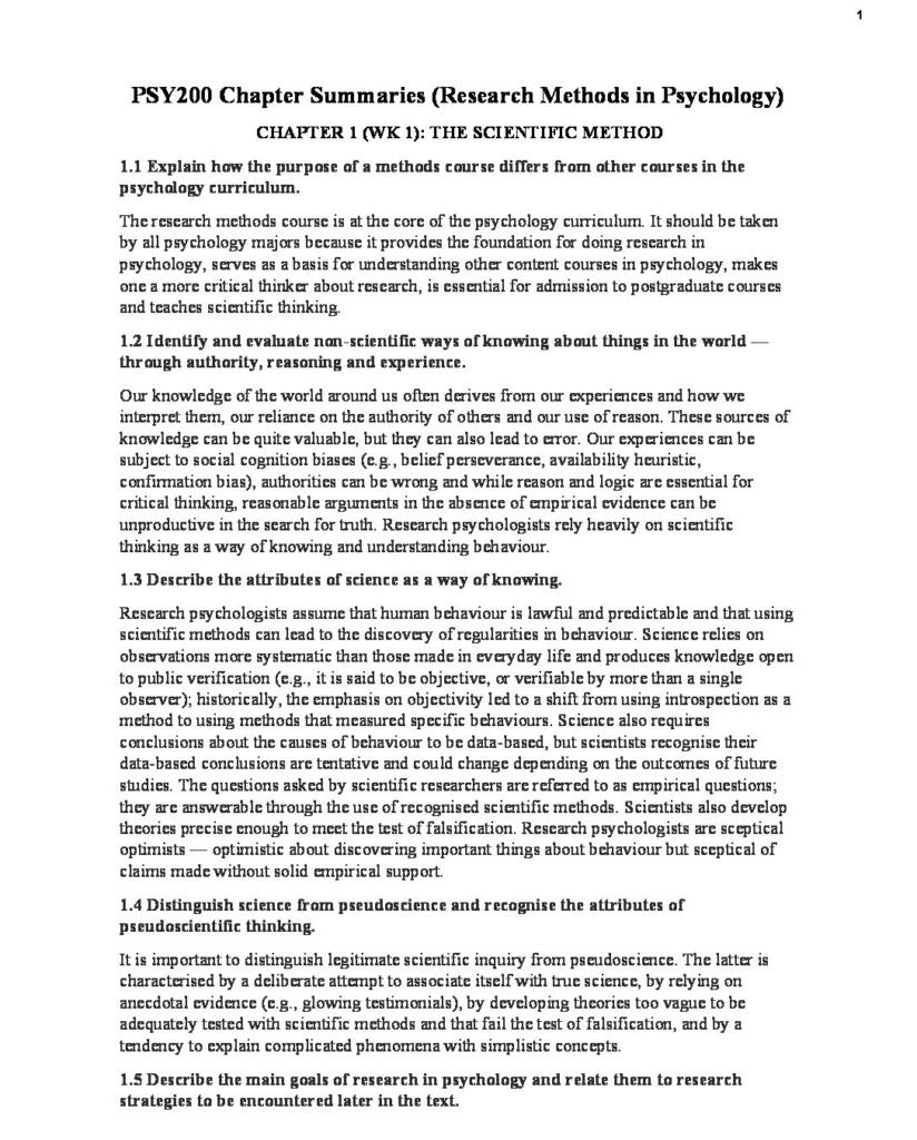 Research Methods in Psychology A (PSY200) full summary and key terms