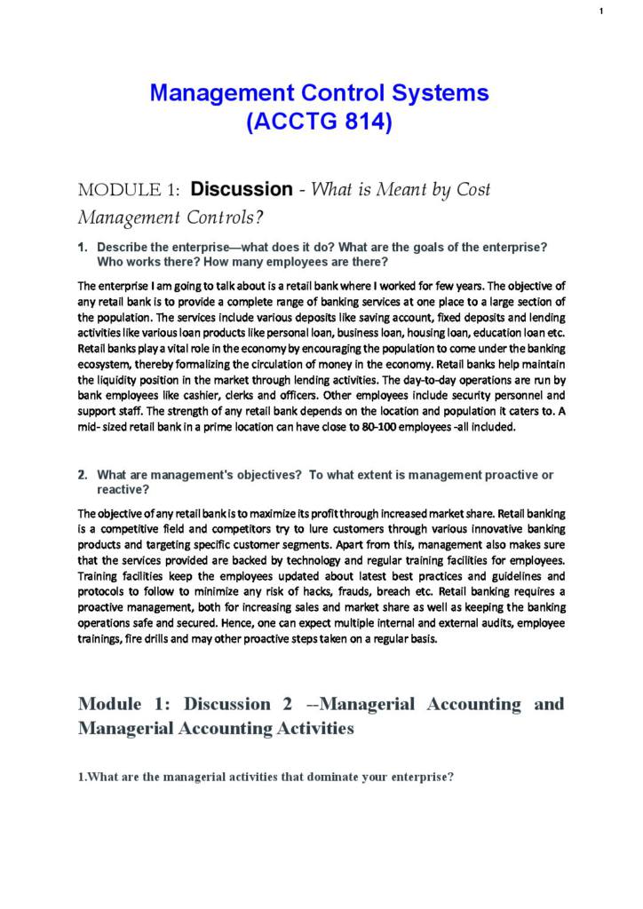 Management Control Systems (ACCTG 814) all module notes