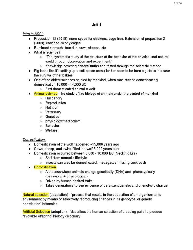 Principles of Animal Science (ASCI 112) lecture notes