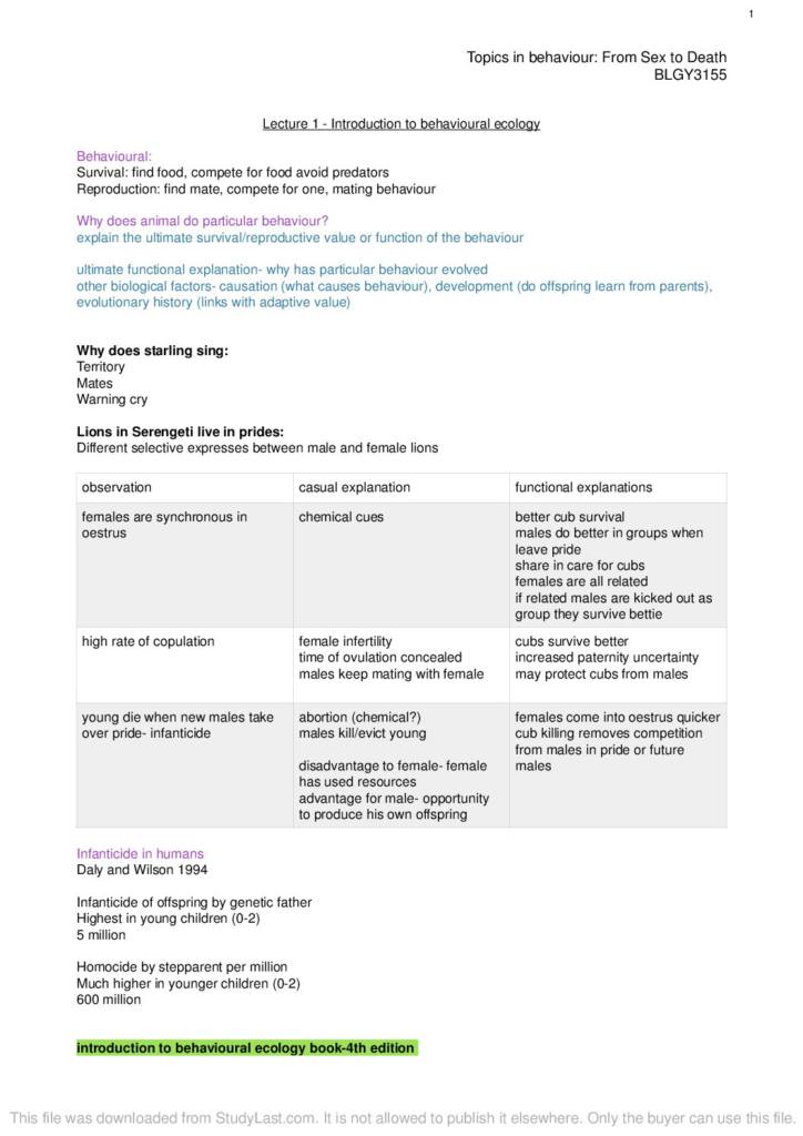 From Sex to Death (BLGY3135) lecture notes