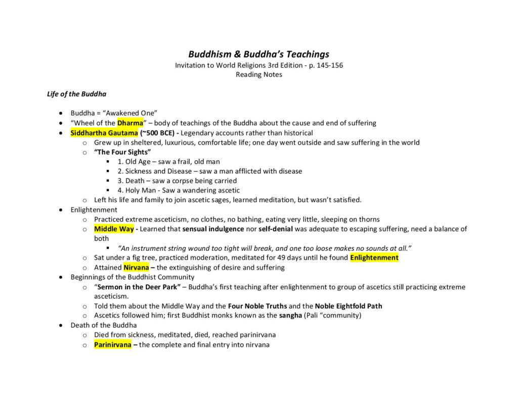 Buddhism (REL 1000) LSU notes