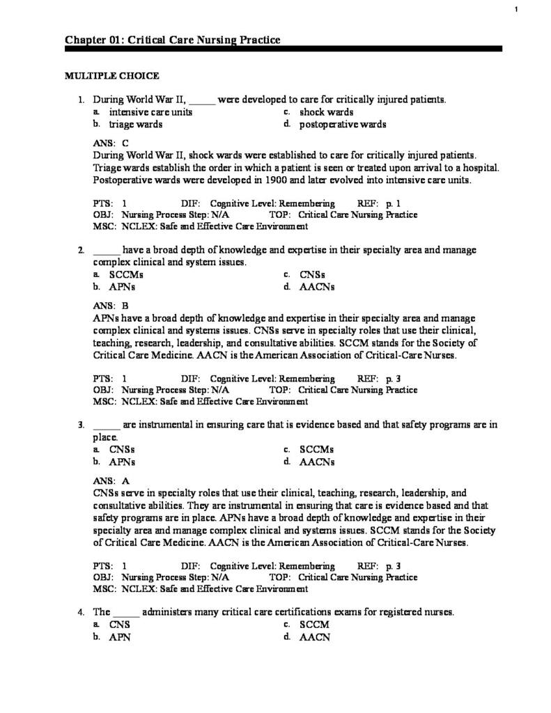 Critical Care Nursing 7th Edition test bank