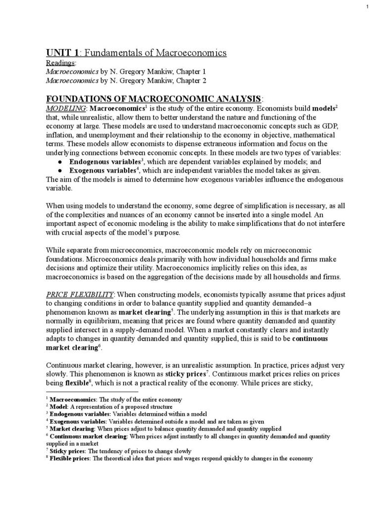 Macroeconomic Theory – Honors (ECON2204) full notes
