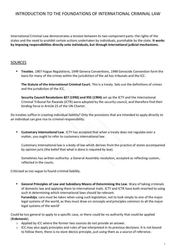 Foundations of International Criminal Law complete notes