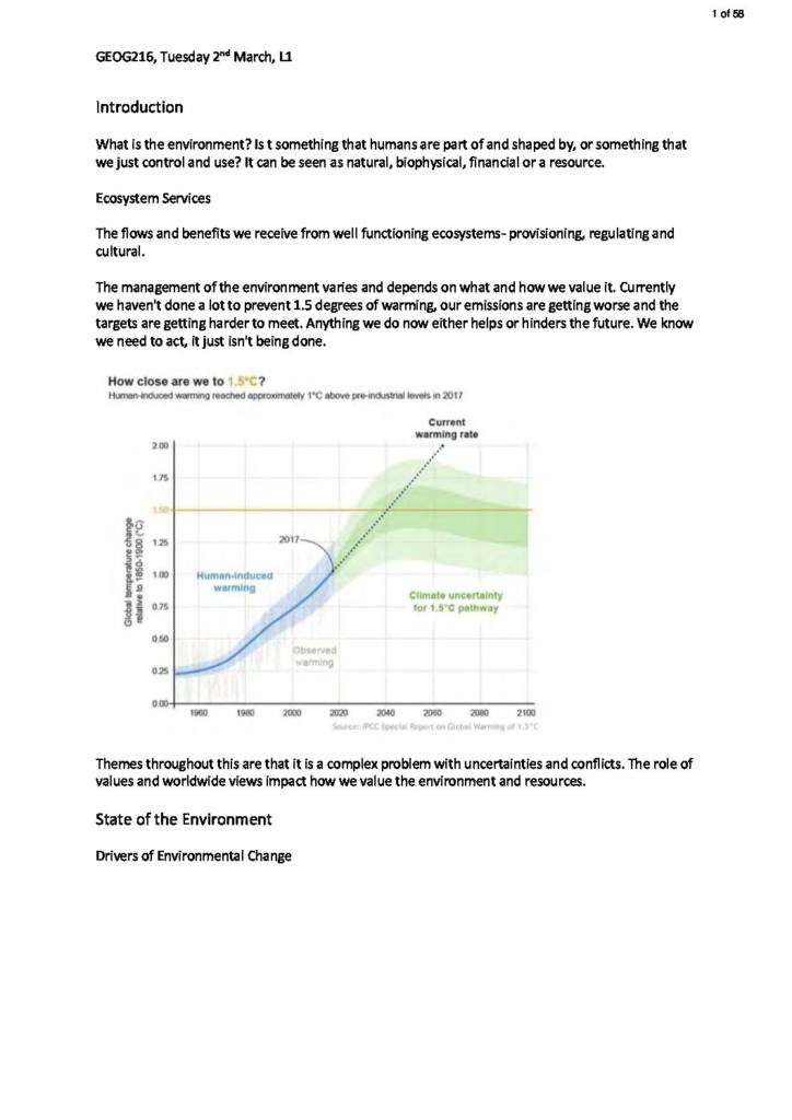 Environmental Management: Principles and Values (GEOG216) full notes