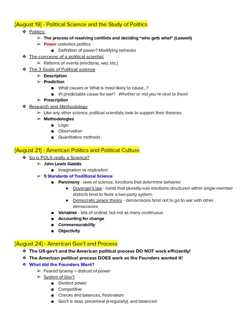 American Government (INTA 1200) exam notes