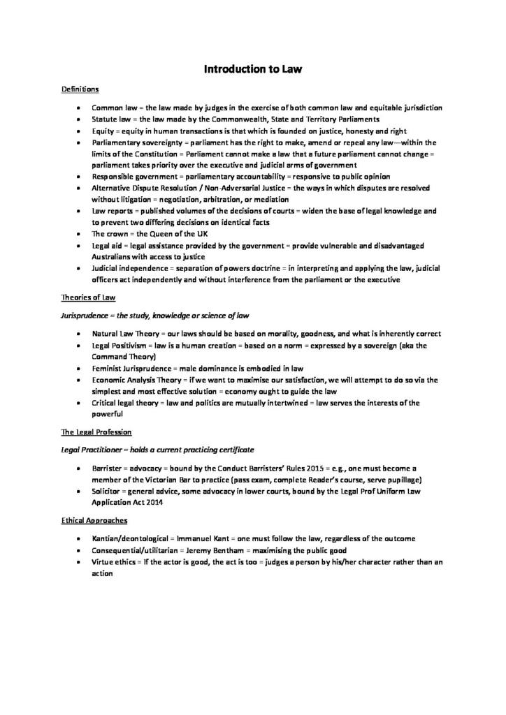Foundations of Law (LAW1111) final exam notes