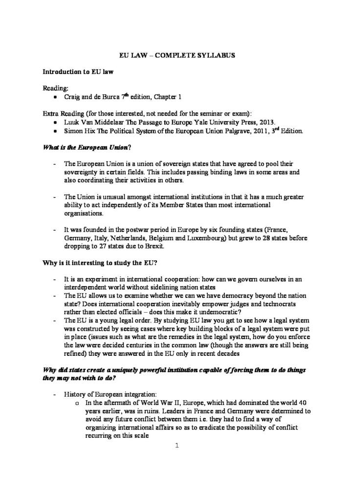 European Union Law (LAWS0014) complete notes