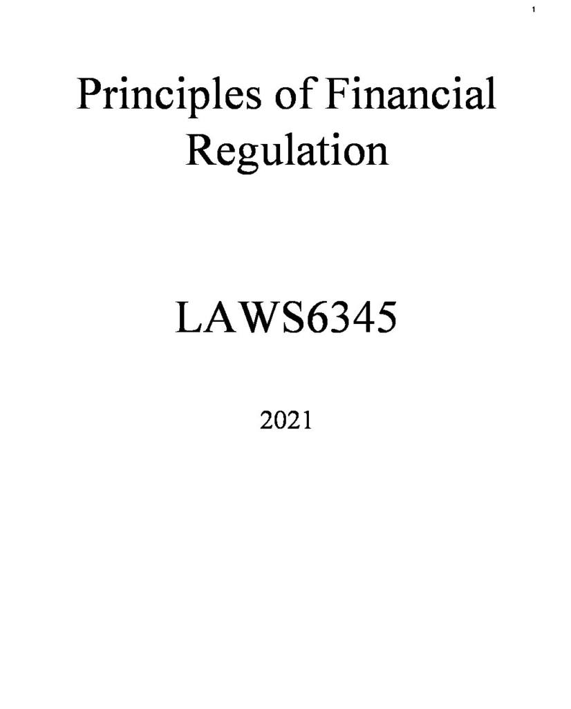 Principles of Financial Regulation (LAWS6345) complete notes