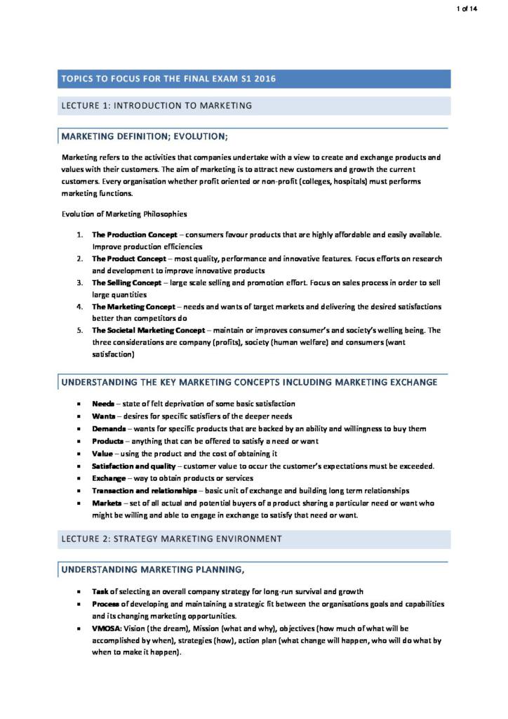 Marketing Fundamentals (MARK1012) final exam notes