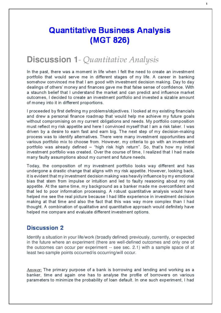 Quantitative Business Analysis (MGT 826) all module notes