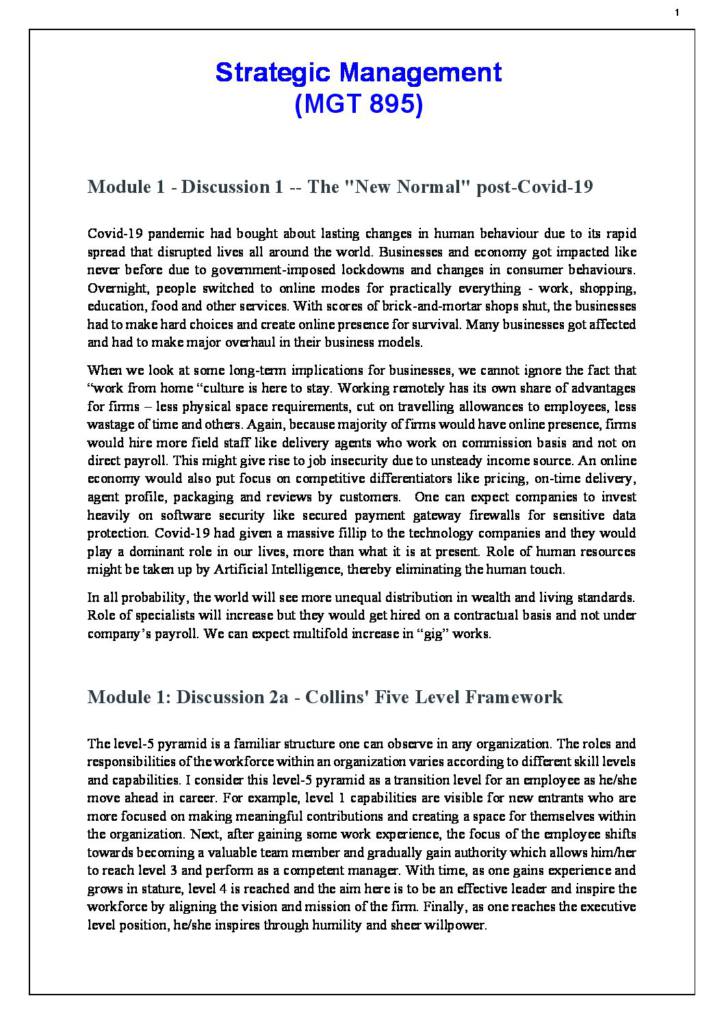 Strategic Management (MGT 895) all module notes