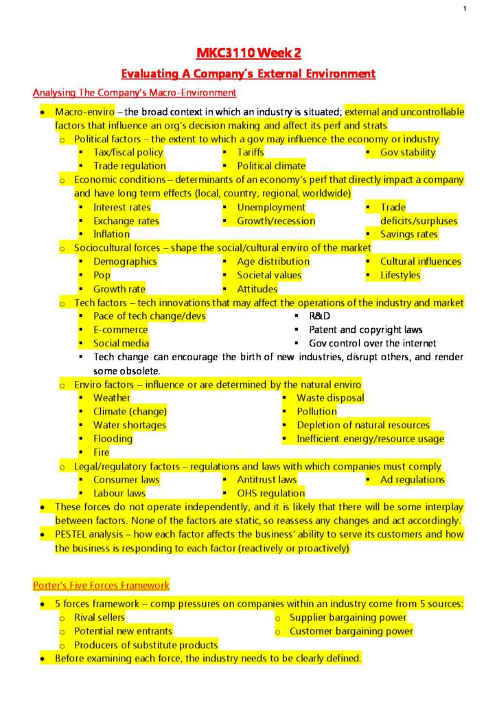 Market Analysis and Strategy Development (MKC3110) HD full notes