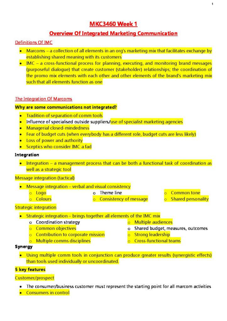 Integrated Marketing Communication (MKC3460) HD full notes