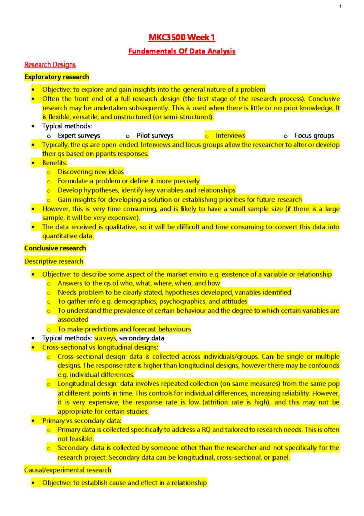 Survey Data Analysis (MKC3500) HD full notes