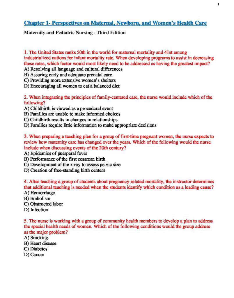 Maternity and Pediatric Nursing 3rd Edition test bank StudyLast