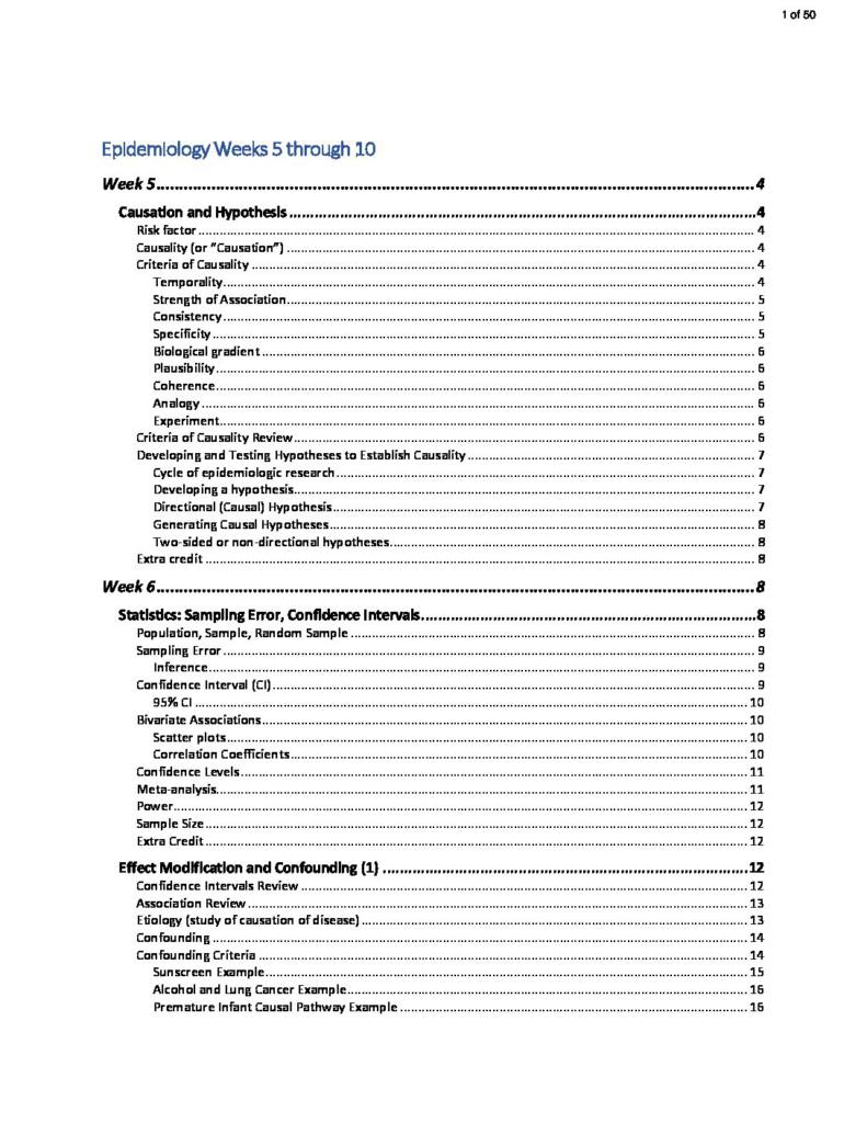 Introduction to Epidemiology (PBHL 3001) midterm notes