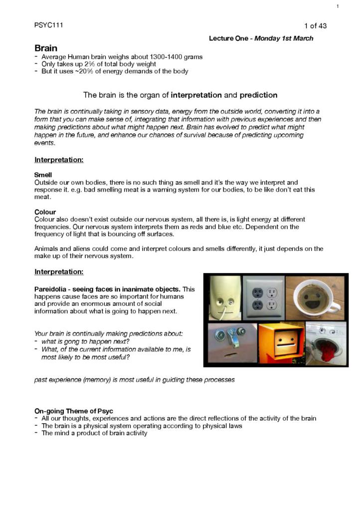 Brain and Behaviour (PSYC111) module 1 to 4 full notes