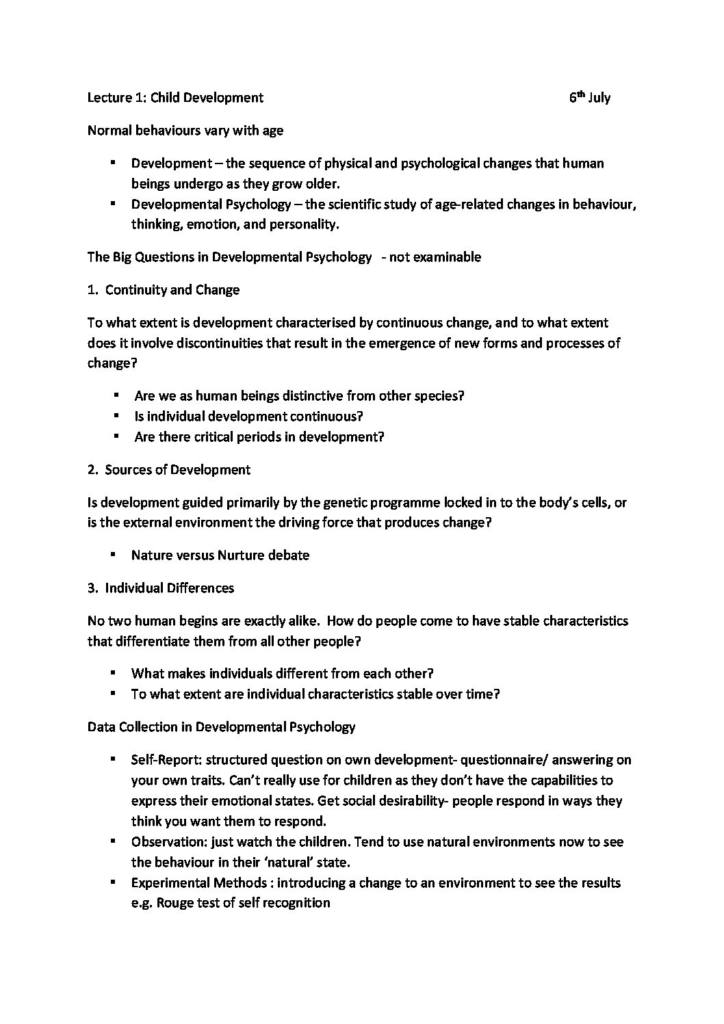 Human Thought and Behaviour (PSYC112) lecture summary notes